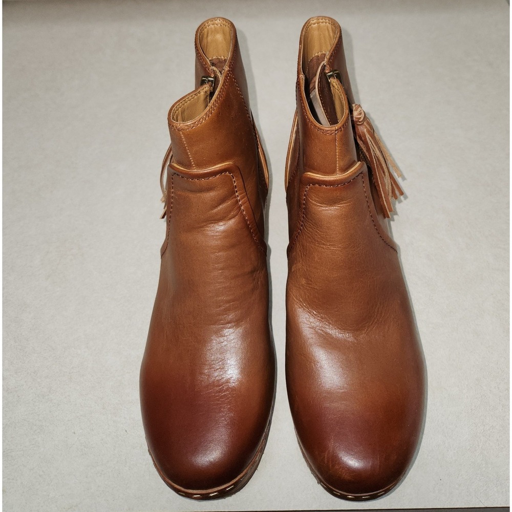 Patricia Nash Tan Leather Tassel Ankle Boots Clog Sole Brown 7.5M 7200087 G19